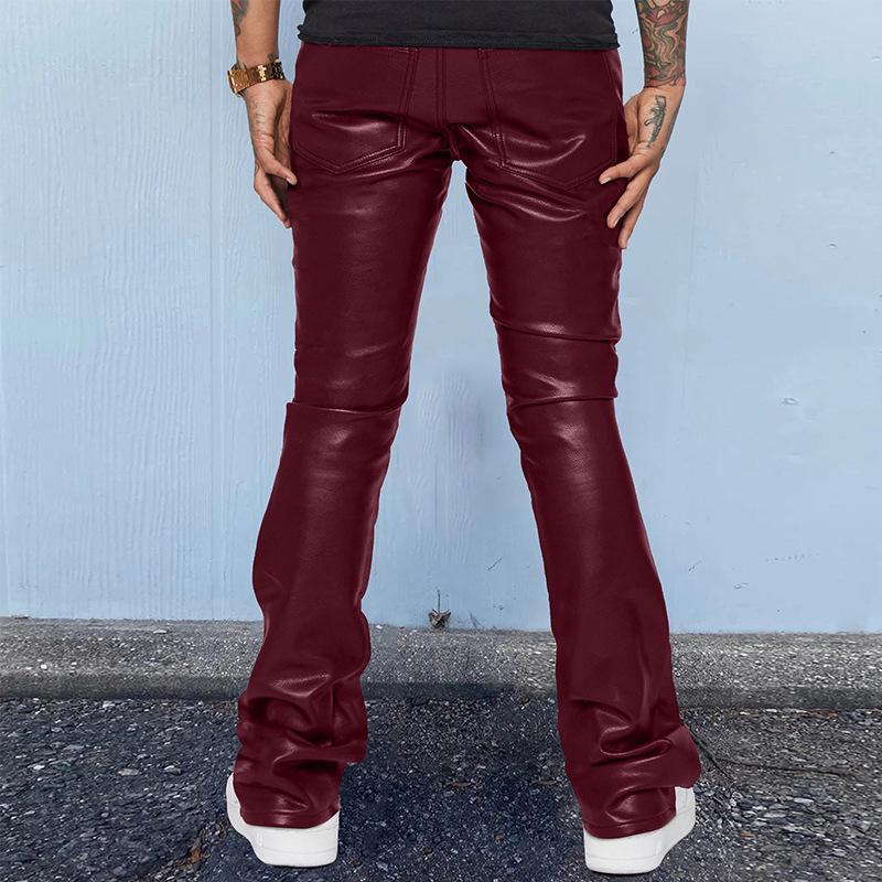 Men's Vintage Solid Color Mid-Rise Loose Thin Leather Pants 74802851M