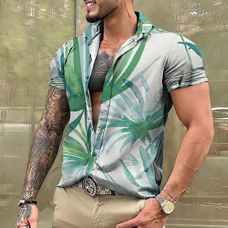 Men's Vintage Hawaiian Lapel Short Sleeve Shirt 20550196TO