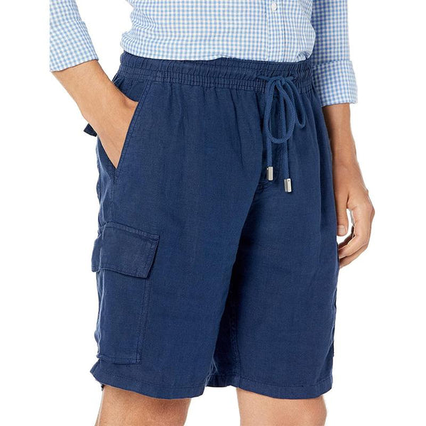 Men's Casual Solid Color Cotton Linen Multi-Pocket Drawstring Shorts 01649333Y