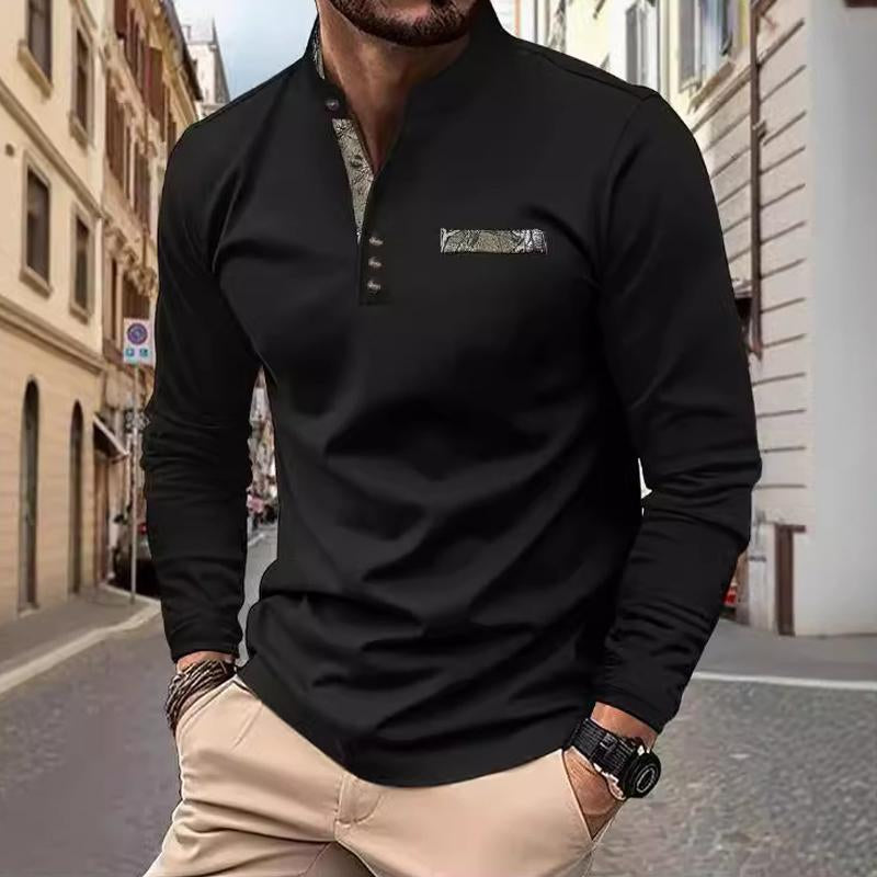 Men's Casual Stand Collar Colorblock Long Sleeve T-shirt 56435490X