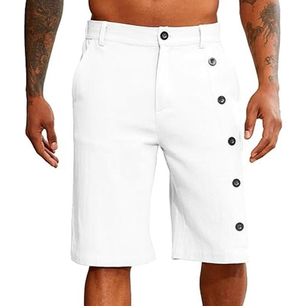 Men's Solid Linen Mid Waist Buttons Decor Casual Shorts 02678532Z