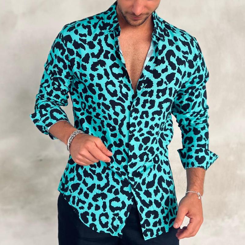 Men's Casual Leopard Print Contrast Shirt 44002491TO