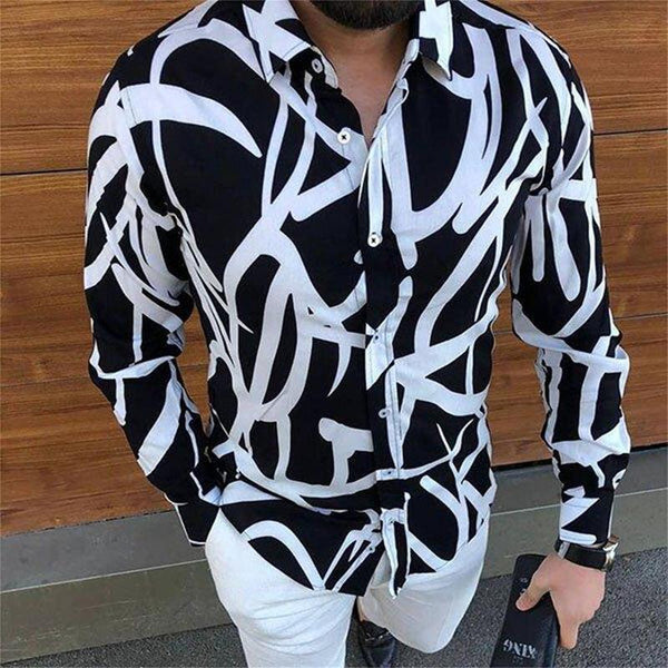 Men's Casual Fashion Printed Thin Long Sleeve Shirt 37388259M