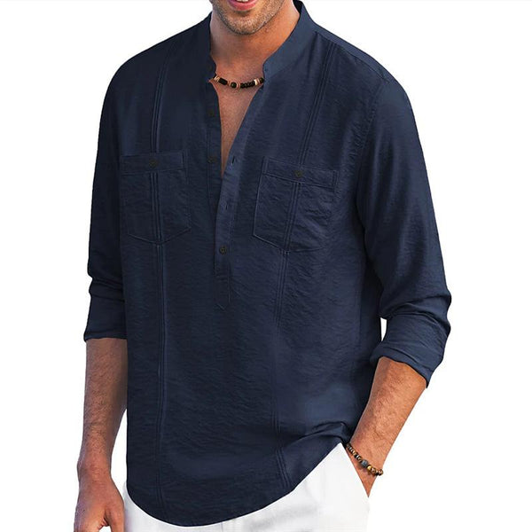 Men's Loose Henley Collar Breast Pockets Casual Shirt 86213358Z