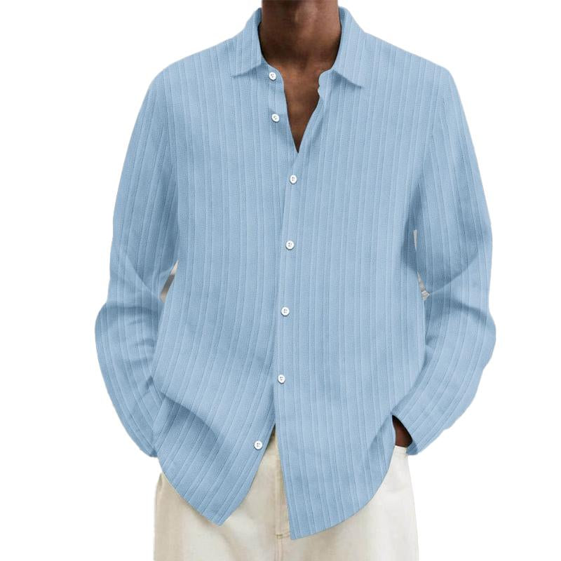 Men's Casual Solid Color Cotton And Linen Striped Long-Sleeved Shirt 63839061Y
