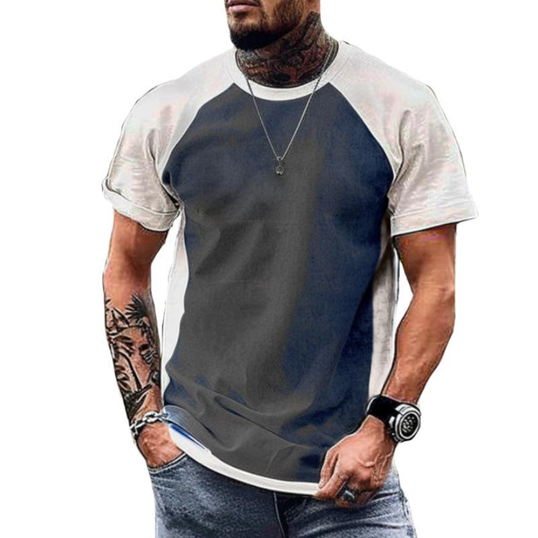 Men's Retro Color Block Round Neck Short Sleeve T-Shirt 62160206TO