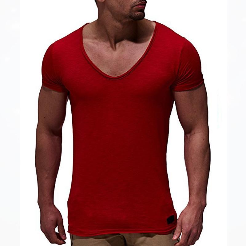 Men's Fashion V Neck Short Sleeve Solid Color T-Shirt 57972844X