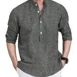 Men's Cotton and Linen Loose Solid Color Stand Collar Shirt 81255210X