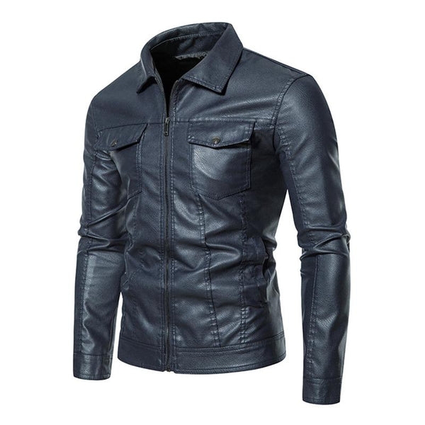 Men's Casual Thin Lapel Zipper Slim Fit Leather Jacket 54361387M