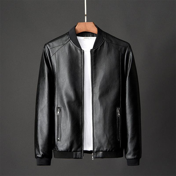 Men's Stand Collar Leather Motorcycle Jacket 15482125X