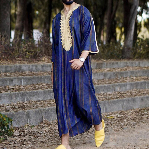 Men's Vintage Ethnic Embroidered Shirt Muslim Robe 25199348M
