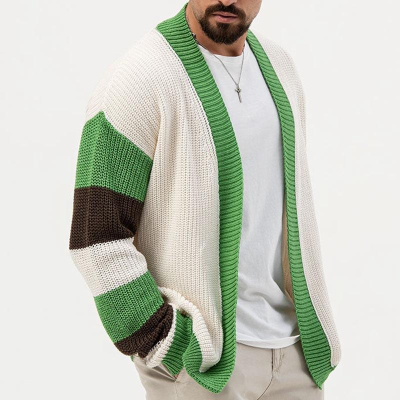 Men's Casual Contrasting Color Loose Chunky Knit Cardigan 28279422M