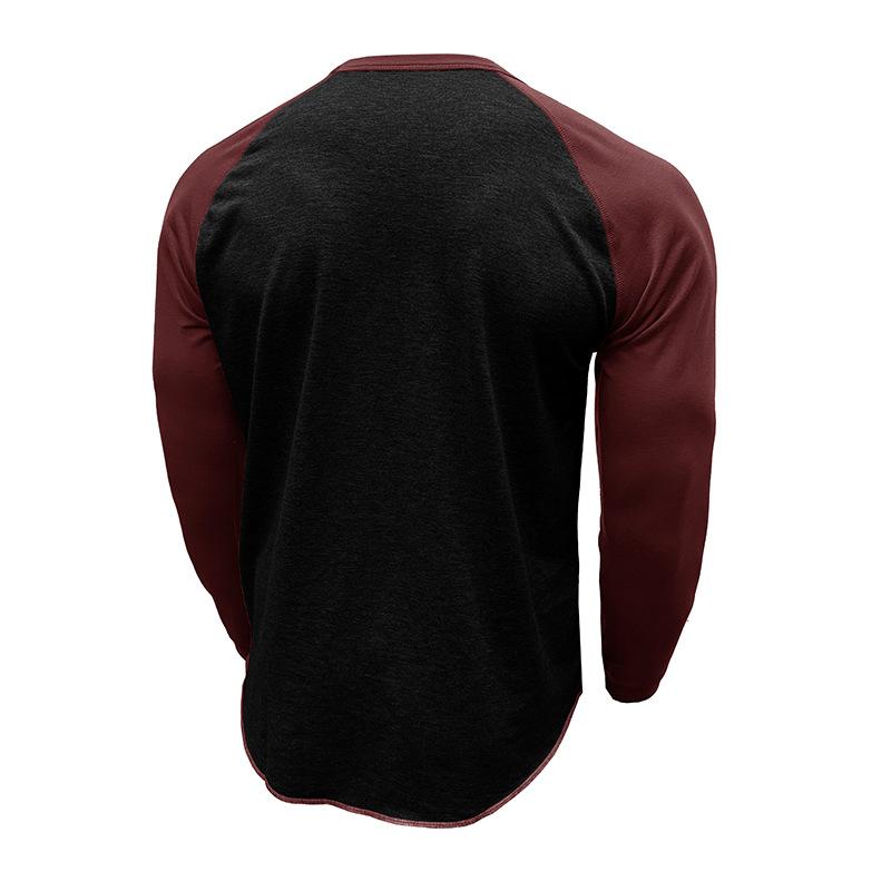 Men's Round Neck Long Sleeve Casual Color Block Pullover T-shirt 89657764X