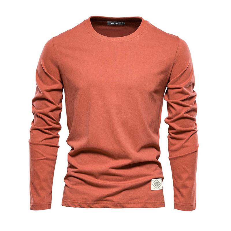 Men's Casual Solid Color Round Neck Pure Cotton Long-Sleeved T-Shirt 53527260Y