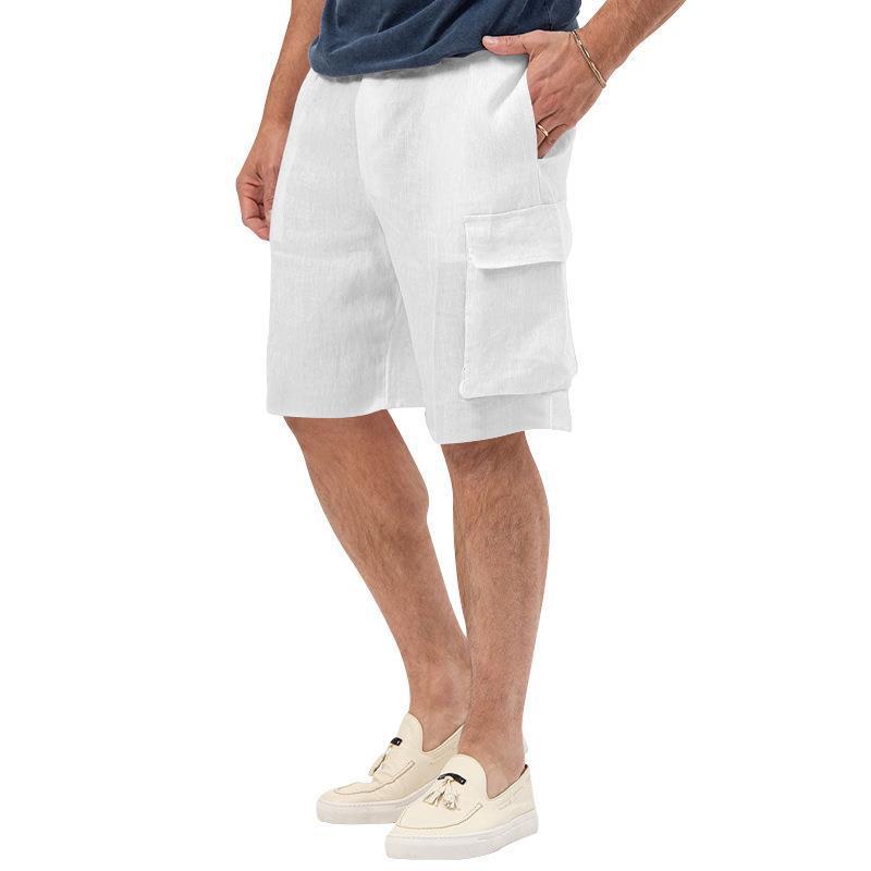 Men's Casual Linen Multi-Pocket Solid Color Shorts 68094733M