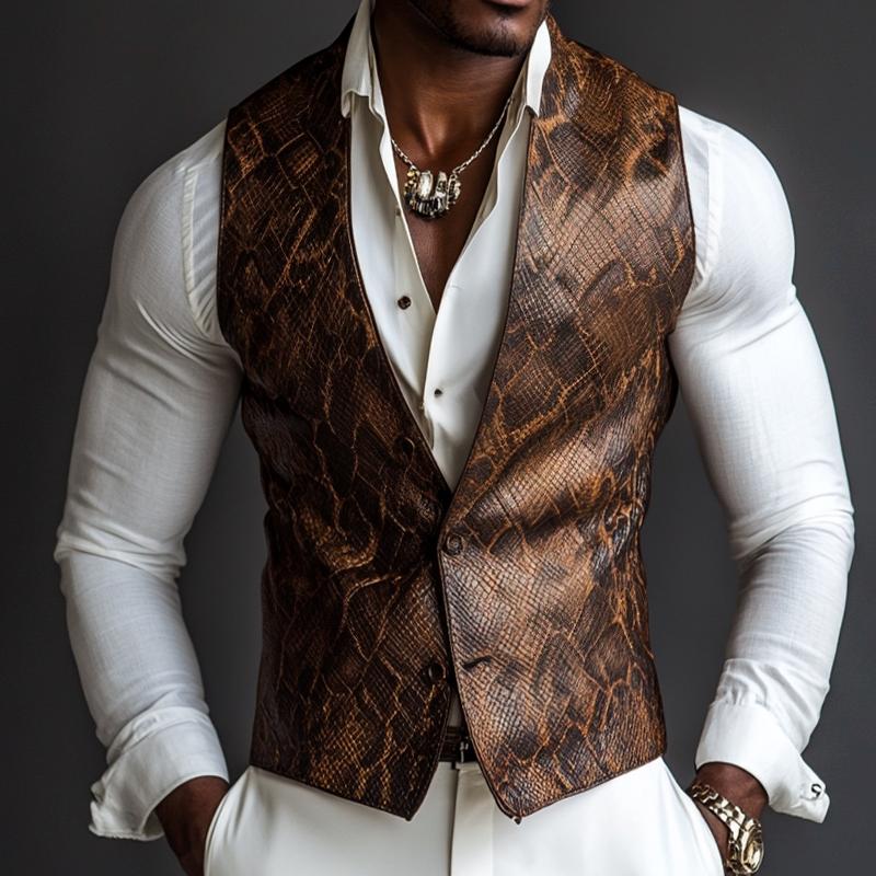 Men's Retro Casual Snakeskin Leather Vest 50883474TO