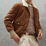 Men's Vintage Fur Collar Flap Pockets Suede Single Breasted Padded Jacket 35263238M