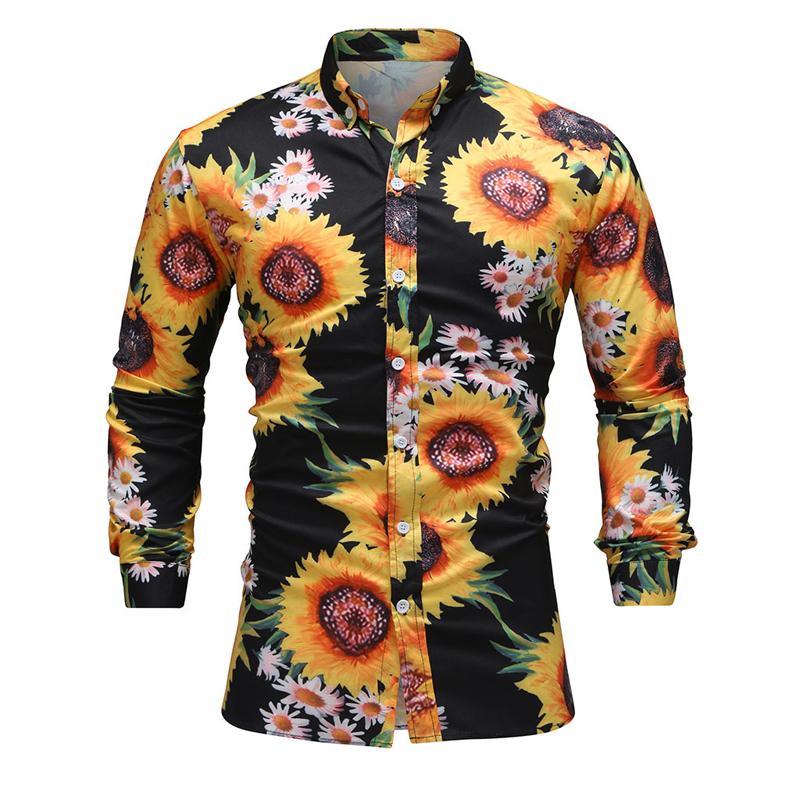 Men's Floral Print Lapel Casual Long Sleeve Shirt 67558105X