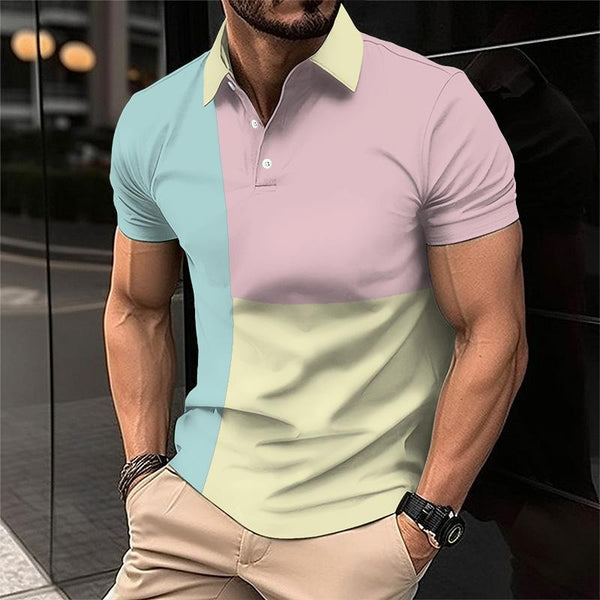 Men's Retro Casual Colorblock Lapel Short-sleeved Polo Shirt 30221305TO