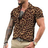Men's Retro Punk Leopard Lapel Short Sleeve Shirt 38644387TO