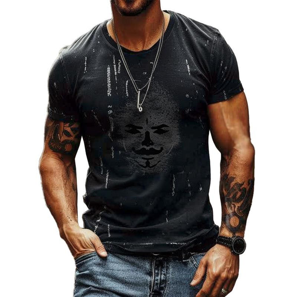 Men's Retro Round Neck Printed Short Sleeve T-Shirt 82821645X