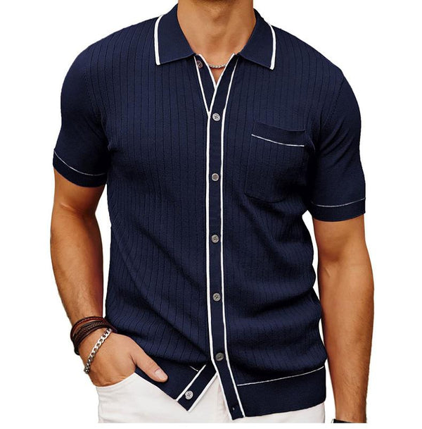 Men's Casual Lapel Single-Breasted Short-Sleeved Sweater 76451119M
