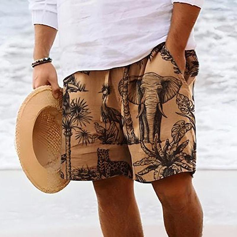 Men's Casual Beach Animal Elephant Print Drawstring Shorts 48706143Y