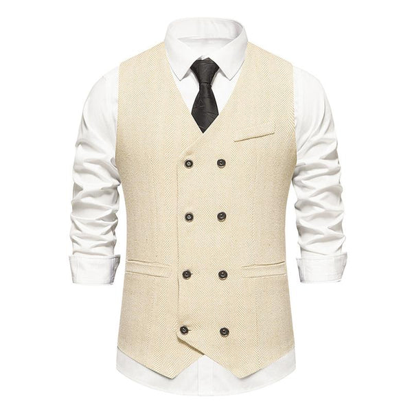 Men's Vintage V Neck Double Breasted Suit Vest (Shirt and Tie Excluded) 56863850M