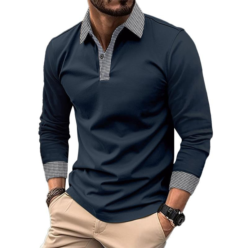 Polo à manches longues en patchwork à carreaux pour homme 60888467Y