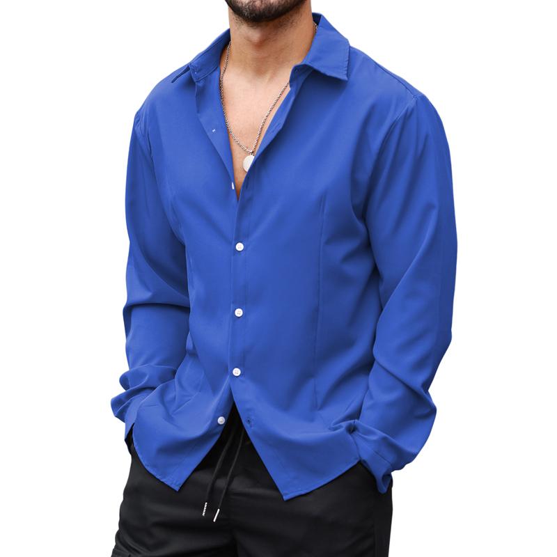 Men's Elastic Long Sleeve Mercerized Lapel Shirt 94336808X