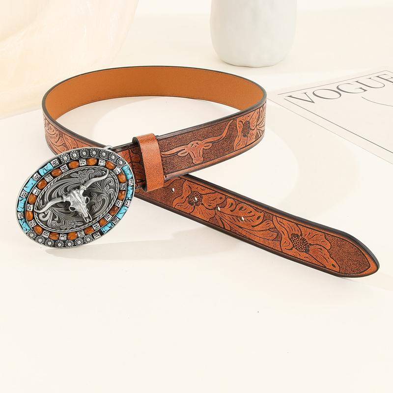 Ceinture en cuir de vachette gaufré style western vintage pour homme 83232677Y