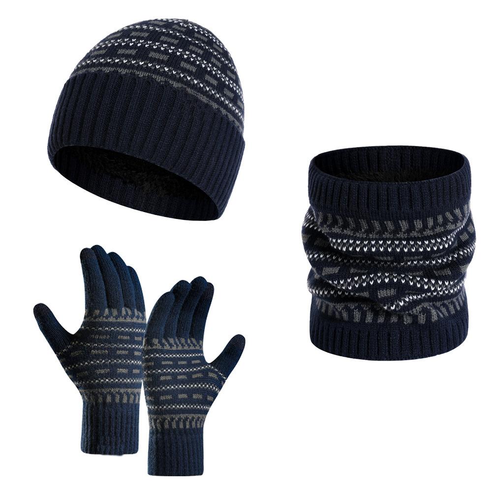 Conjunto de tres piezas de gorro, bufanda y guantes de punto cálidos para hombre 65725898F