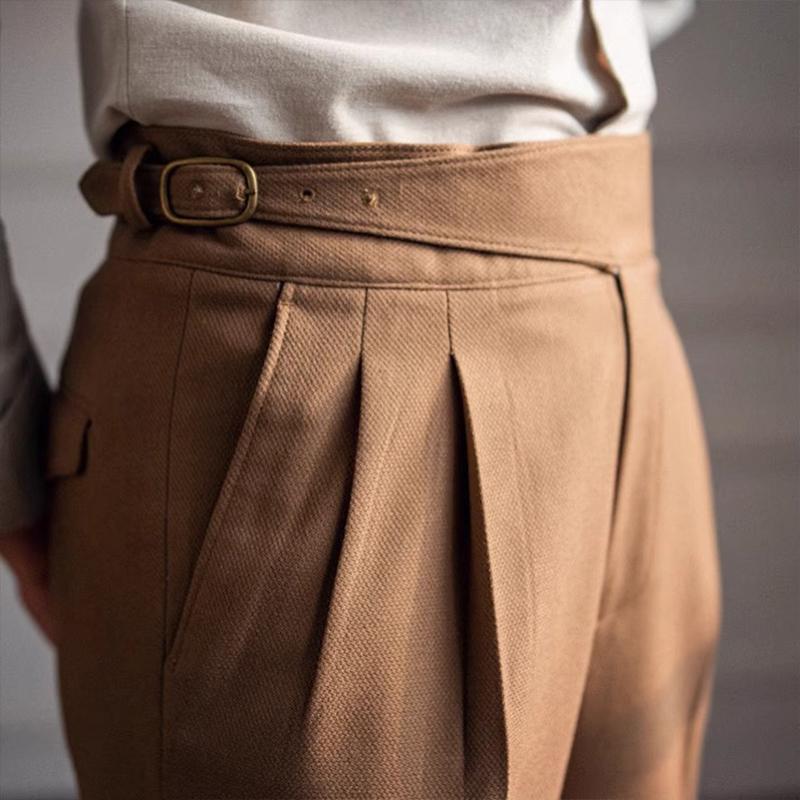 Men's British Neapolitan High Waist Slim Straight Trousers 23418848M