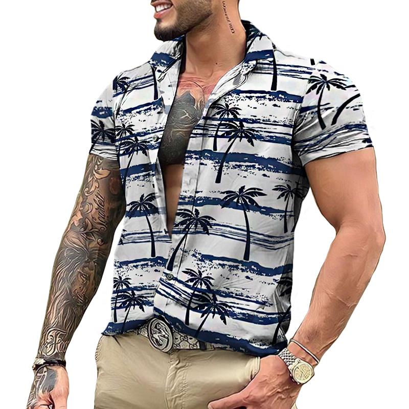 Men's Vintage Hawaiian Lapel Short Sleeve Shirt 98031753TO