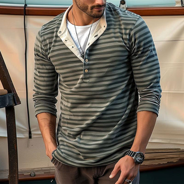 Men's Casual Vintage Striped Henley Neck T-Shirt 01721588TO