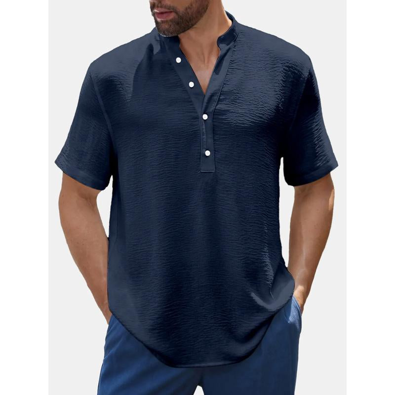 Men's Solid Henley Short Sleeve Shirt 95494679Y
