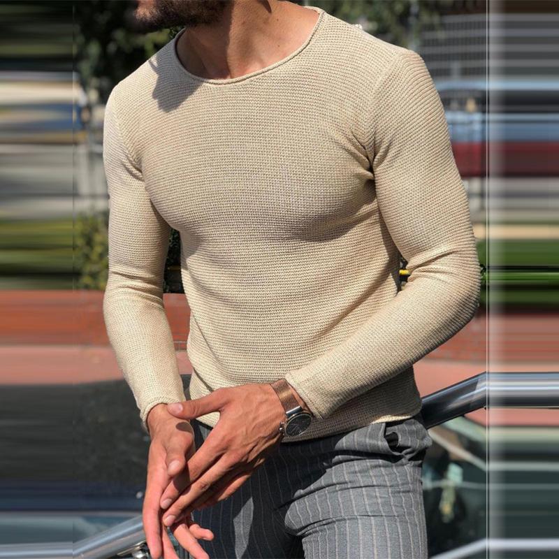 Men's Retro Casual Solid Color Crew Neck Sweater 35967262TO