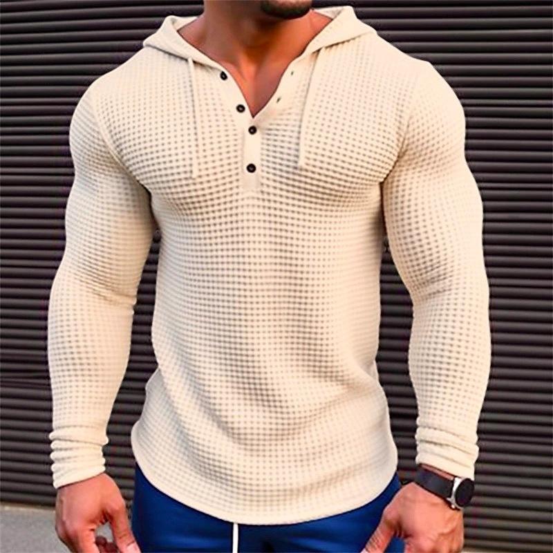 Men's Solid Waffle Long Sleeve Casual Hoodie 80077688Z