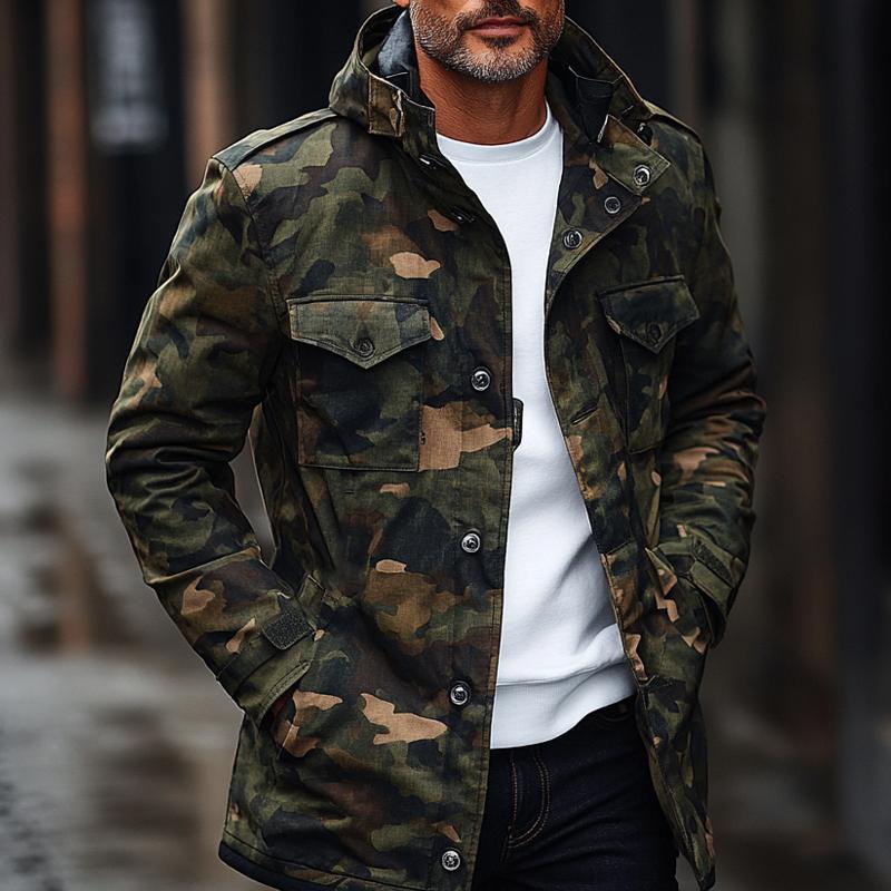 Men's Vintage Jungle Camouflage Hooded Coat 58485255X