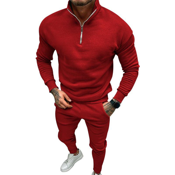 Men's Solid Color Casual Sports Zipper Stand Collar Two-Piece Set 58575500X