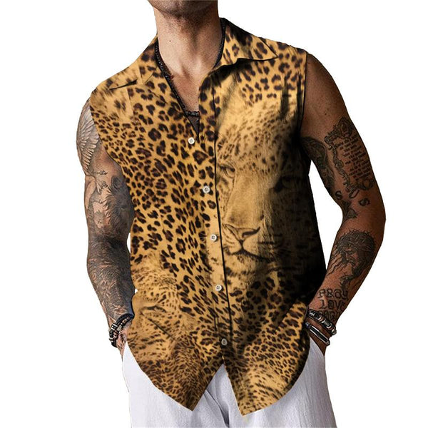 Men's Retro Punk Leopard Print Sleeveless Shirt Tank Top 97522704TO