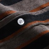 Men's Casual Corduroy Contrast Stripe Print Lapel Long Sleeve Shirt 80899602M