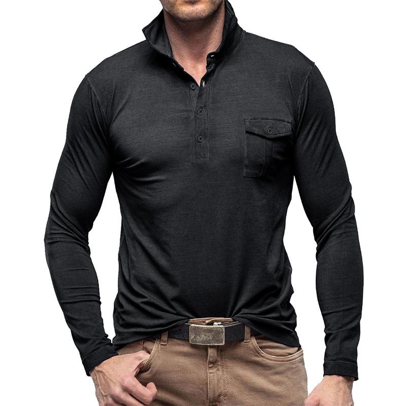 Lässiges, einfarbiges Poloshirt mit langen Ärmeln und Revers für Herren 33969571M