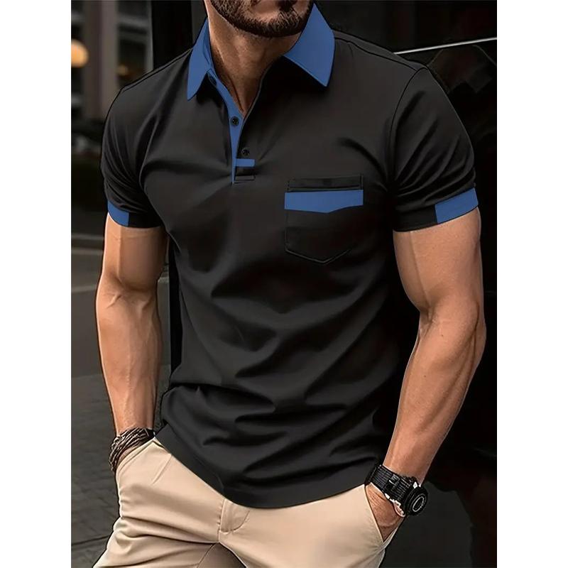 Polo casual da uomo a maniche corte con tasca e blocchi di colore 15366994Y