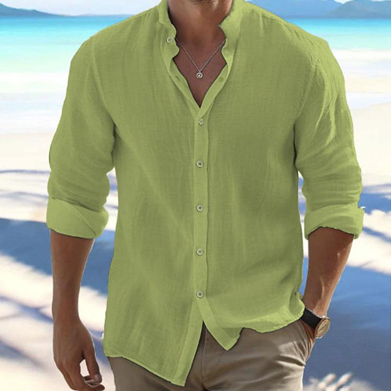 Men's Casual Solid Color Stand Collar Long Sleeve Shirt 73381657Y