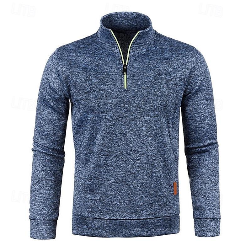 Men's Casual Mixed Color Zipper Stand Collar Long Sleeve Polo Shirt 86164561Y