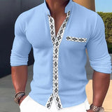 Men's Buttoned Geometric Print Stand Collar Long Sleeve Shirt 00390480X