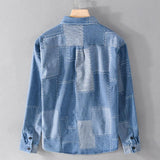 Men's Casual Cotton Contrast Lapel Slim Long Sleeve Denim Shirt 25905998M