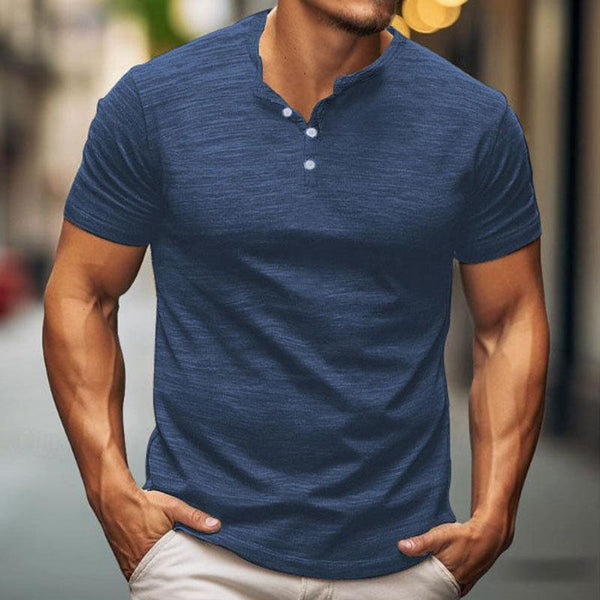 Men's Casual Cotton Blend Breathable Henley Neck Short Sleeve T-Shirt 52584377M