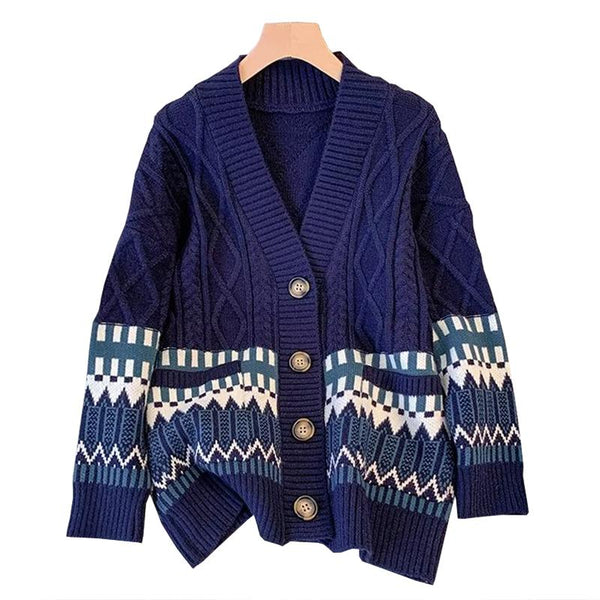 Men's Vintage Geometric Jacquard Loose V-Neck Knit Jacket 25821180X